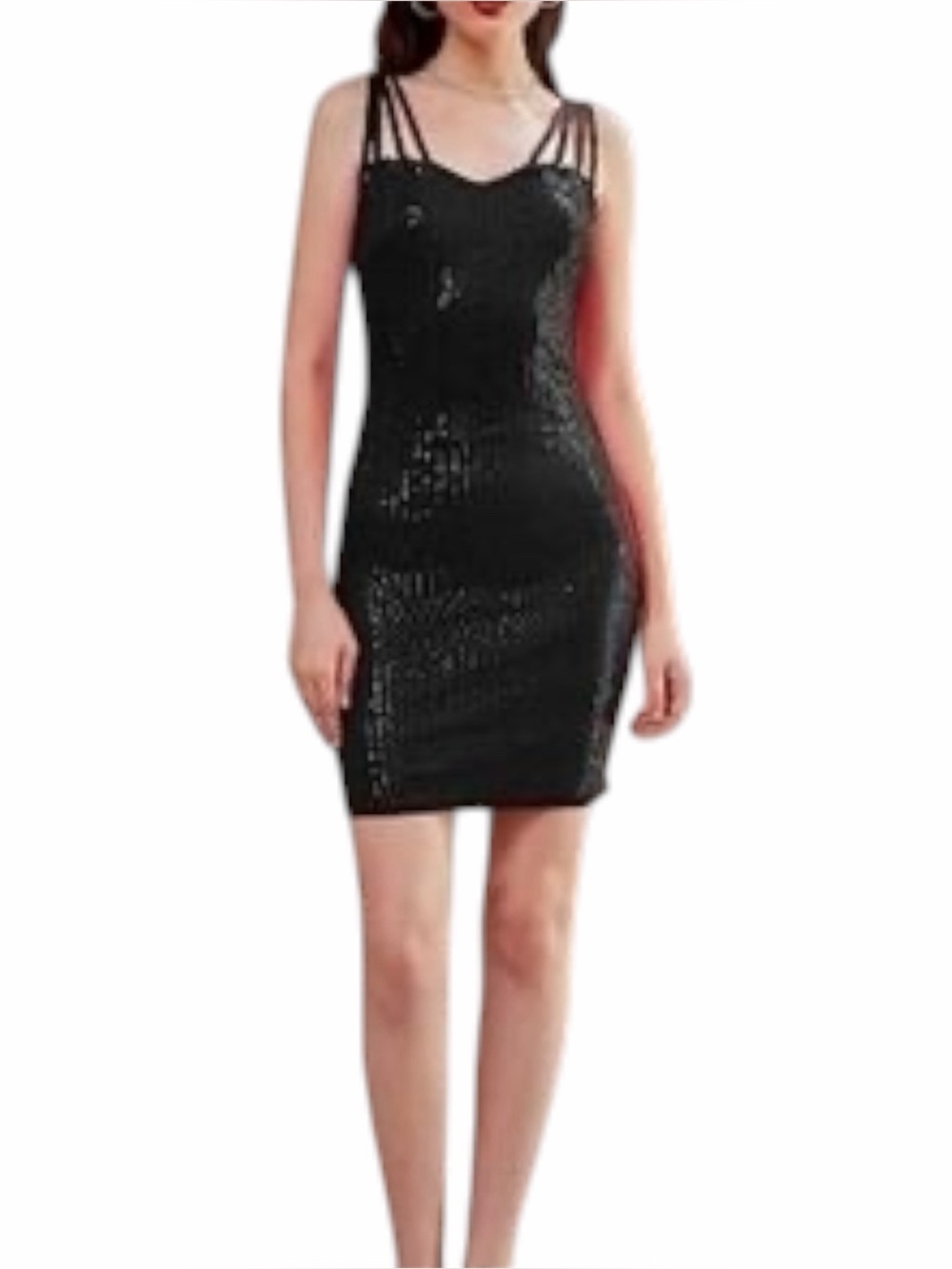 NWT Y2K Party Girl Black Sequin Bodycon Mini Dress Club Glam XL